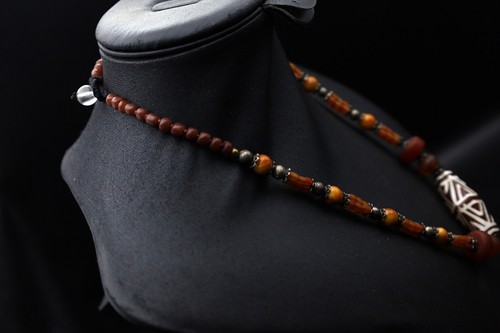 Collana perle incise ambra e corniola argento perle vetro epoca romana antica - Foto 7 di 7