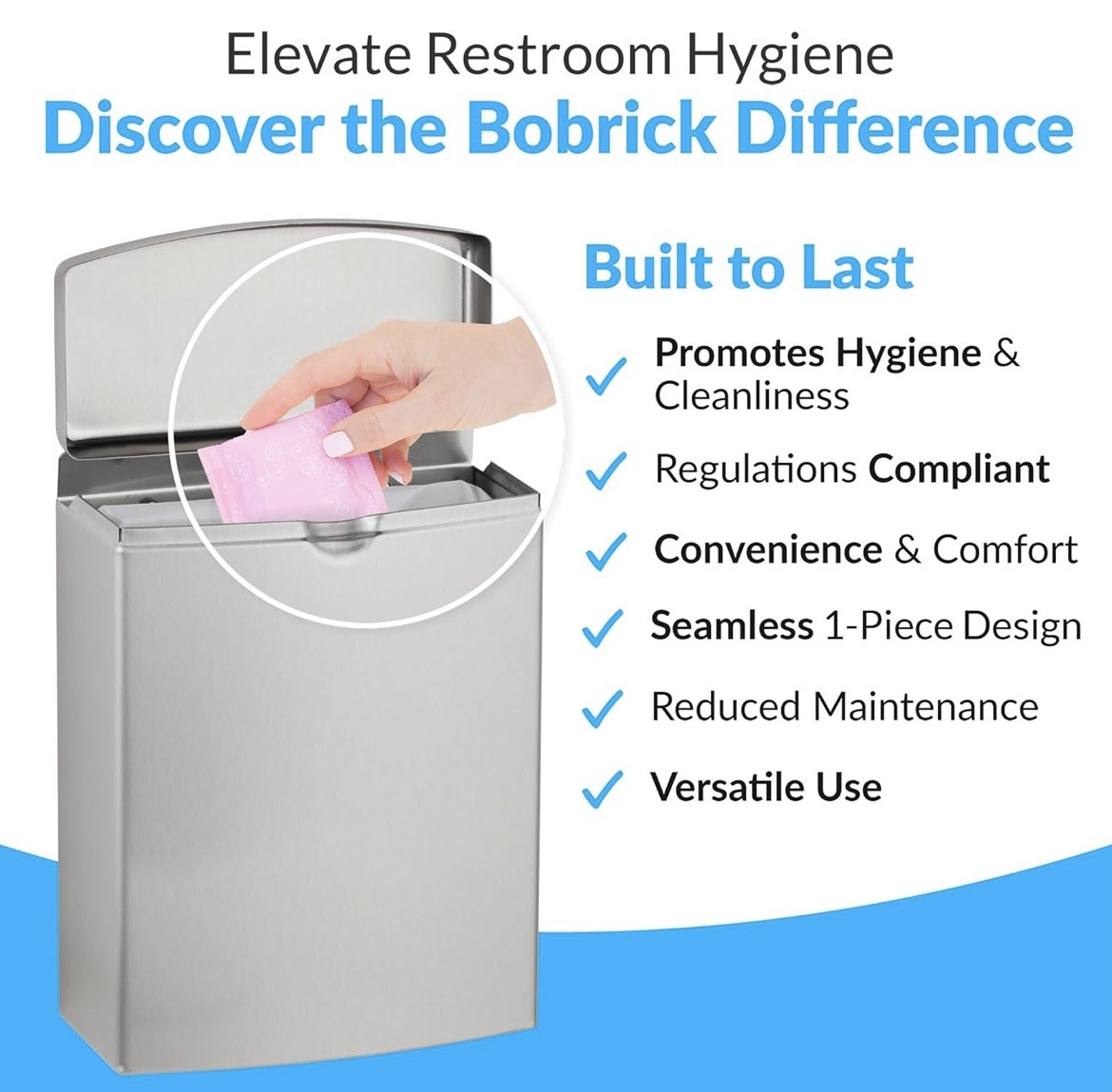 Bobrick Stainless Steel Sanitary Napkin Disposal 1 Gallon Capacity