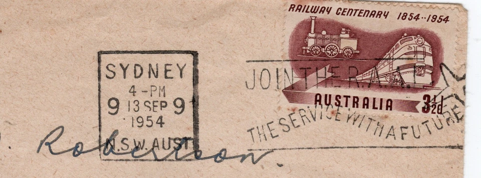 1954 AUSTRALIA RAILWAY 3½d complete cover with slogan cancel dated Sept. 13 - Image 2 of 2