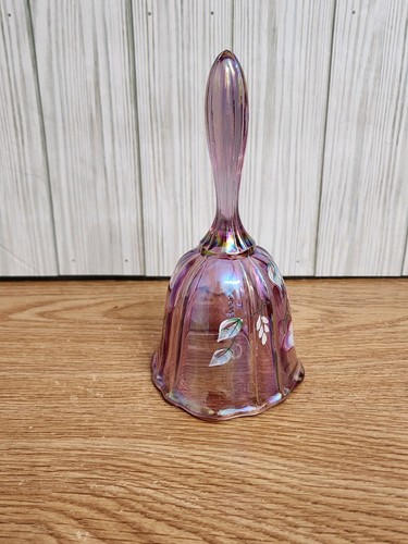 Fenton Art Glass Iridized Dusty Rose "Valentine" Bell 6.50" Tall Floral Leaves - Picture 2 of 12