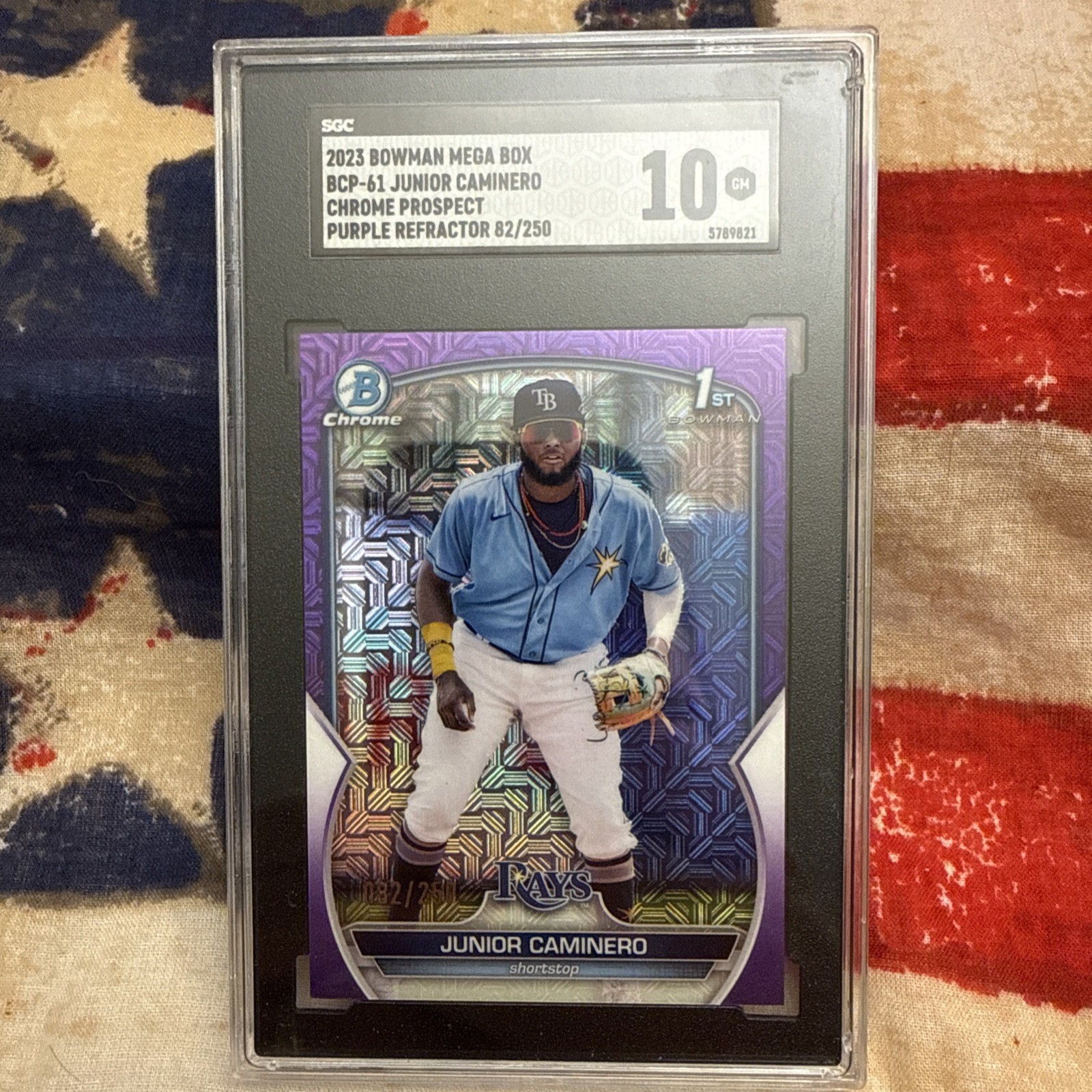 2023 Bowman Chrome Purple Mojo Refractor 82/250 JUNIOR CAMINERO #BCP-61 SGC-10