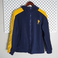 US Polo Assn Kids Fleece Full Zip Hoodie Jacket Navy Blue Yellow Size L