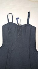 NWT Polo Ralph Lauren Blu Indigo Lace Up Seersucker Dress Sz 10 Boho Cruise 