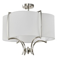 HäNgelampe Metall Stoff Rund Ø 53Cm H: Max. 1,6M Nickel Weiß 4X E14 HäNgeleuchte