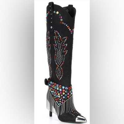Gianni Bini Kaitrin Rainbow Rhinestone Fringe Over The Knee Boots 7M NEW