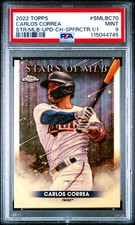 Marketplace image: 2022 Topps Chrome Stars of MLB SMLBC70 Carlos Correa SUPERFRACTOR 1/1  PSA 9