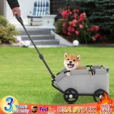 Folding Dog Stroller Grey Portable Pet Travel Carrier Cart Pull Rod Adjustable