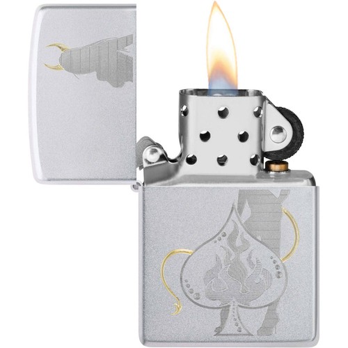 Zippo Windproof Lighter Devilish Figure with Ace Design Satin Chrome Metal 48658 - Picture 3 of 5