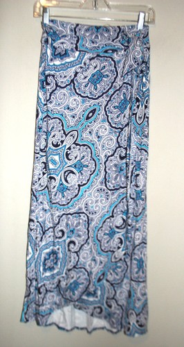 NEW Womens Teal Blue Boho Print Wrap Maxi Long Skirt Small S NWT