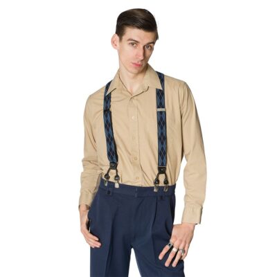 Banned Rockabilly Vintage Y-Form Hosenträger - Timothy Braces Blau