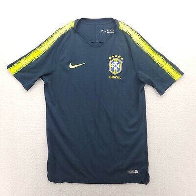 Brasil Mens Jersey Medium Gray Yellow Crest Nike Short Sleeve Soccer  Pullover