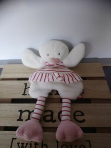Détails Sur Doudou Plat Canard Oiseau Blanc Rayure Rouge Grelot Tao Tape à Lœil Cadeau