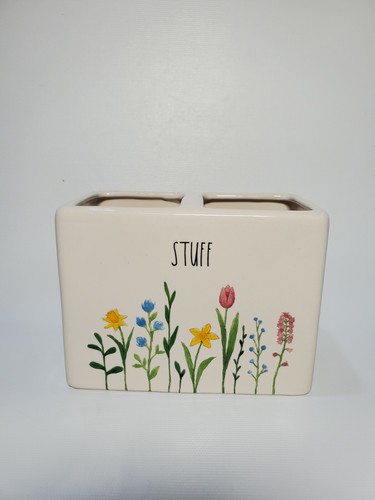 Rae Dunn "STUFF" Floral Design Pinsel Halter Keramik Brandneu Schneller Versand