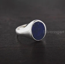 FLAT LAPIS LAZULI GEMSTONE 925 STERLING SILVER GRADUATION PARTY HEAVY MEN'S RING