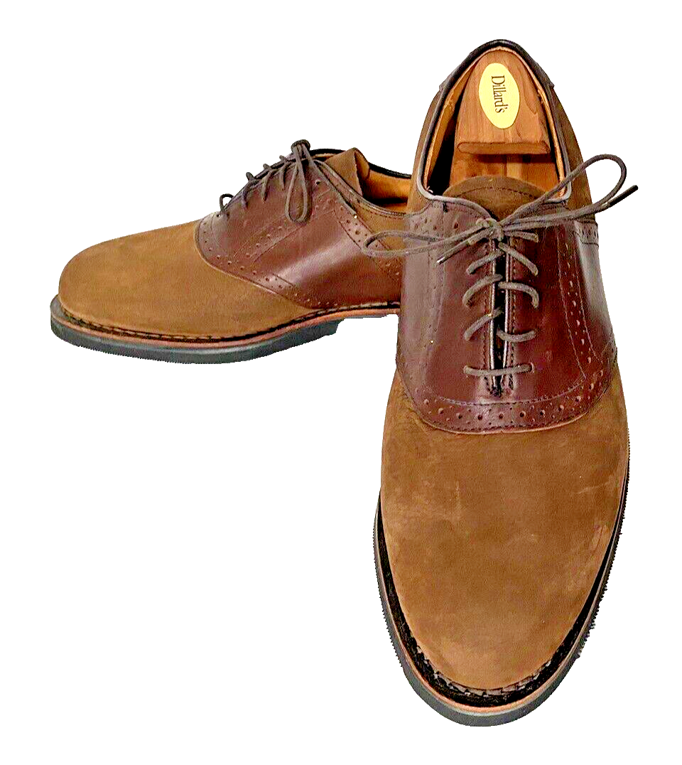 NEW Men's Brown Nubuck Leather Saddle Oxford Shoes with Vibram Soles
