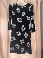 Tommy Hilfiger Dress Navy Blue Purple Floral Sheath Stretch Bell Sleeves Size 2