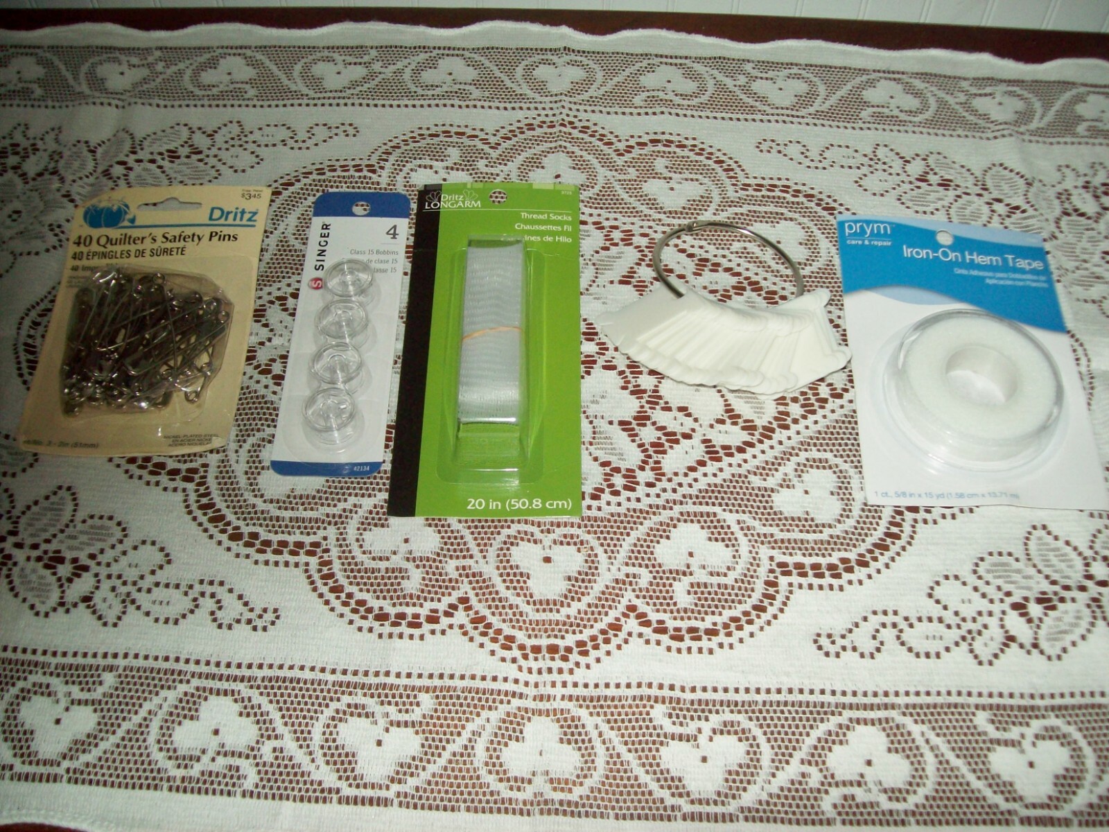 Vintage Sewing Notions Lot - Pins Bobbins Thread Tape Socks