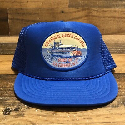 VTG Queen Cruises Hat Snapback Trucker Cap Mens Blue La Crosse Wisconsin - READ