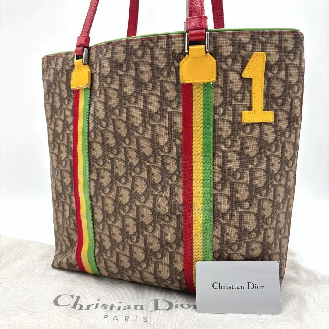 Sac bandoulière fourre tout CHRISTIAN DIOR trotteur rasta année 2000 PCV vintage authentique KN1