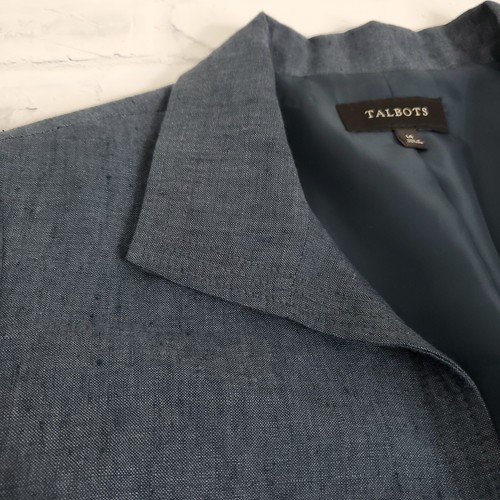 Talbots 100% Leinen Blazer Damen 14 blau offen gefüttert 3/4 Arm Freizeit Büro - Bild 5 von 12