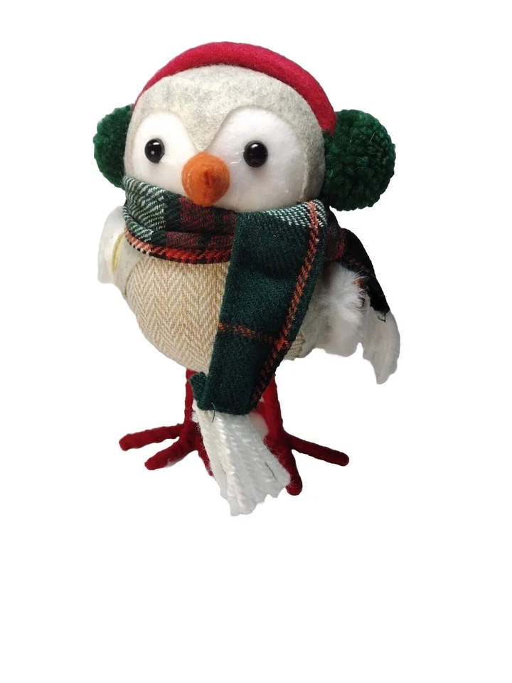Christmas Ashland Featherly Fabric Bird Plaid Scarf Wearing Earmuffs Red Green - Image 3 of 4
