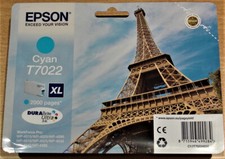Image of GENUINE EPSON T7022 Cyan cartridge ORIGINAL EIFFEL TOWER ink date 2025 ORIGINAL
