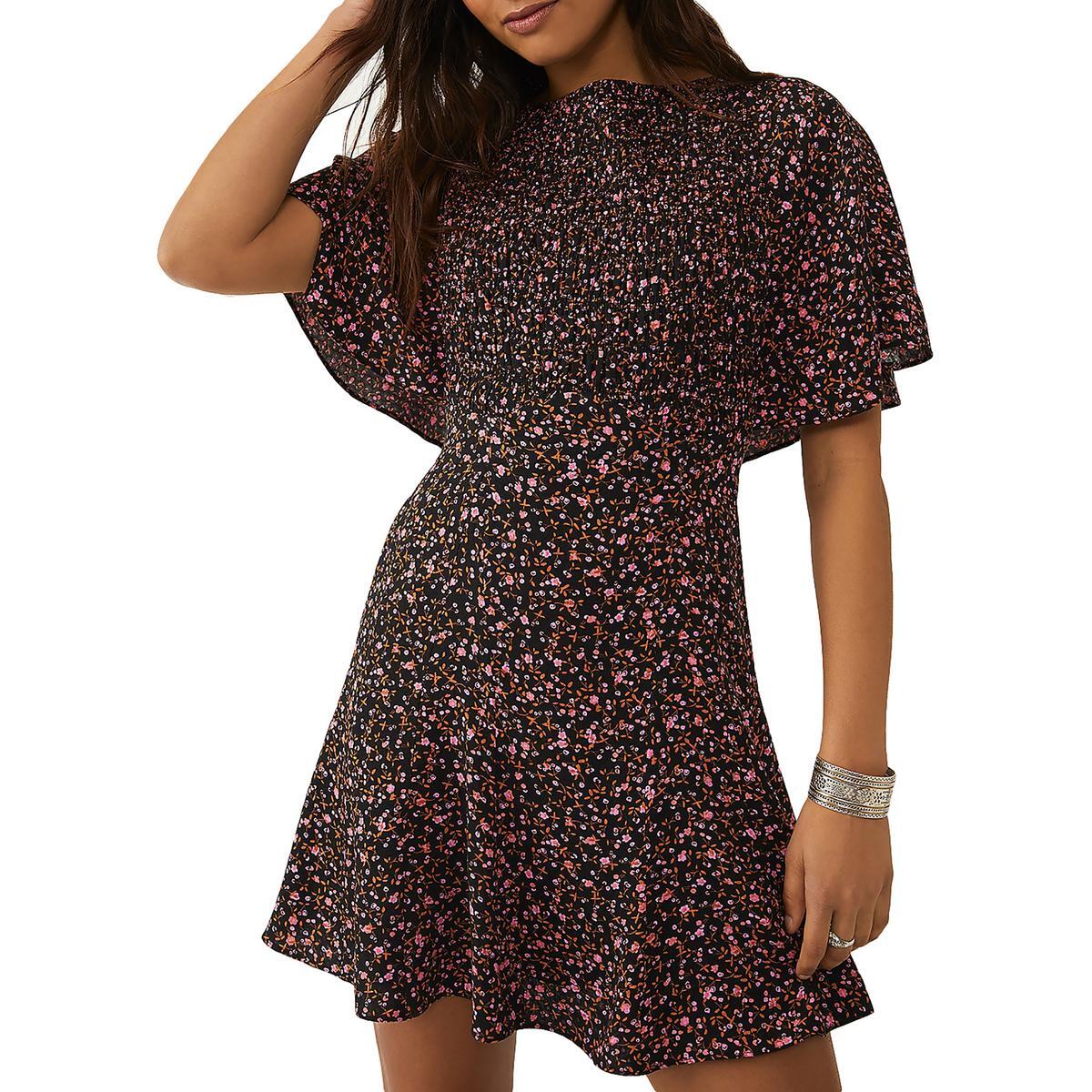 Free People Womens Florence Black Smocked Lace-Up Back Mini Dress M BHFO 7119