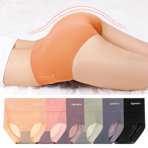 Womens Ice Silk High waist Ladies Seamless Panties Briefs Knickers Underwear US