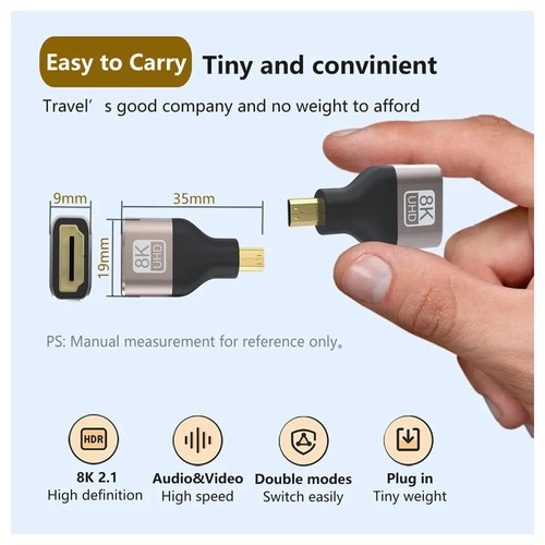 Micro HDMI Male to HDMI Female Adapter V2.1 8K@60Hz for ULTRA HD HDTV Monitor TV - Picture 5 of 6