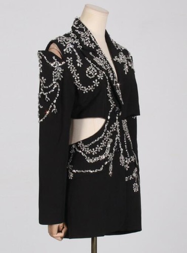 Women's Lapel Cutout Diamante Sli Fit Blazer Coat Fashion Jacket Suits Top - Picture 3 of 9