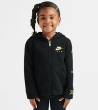 NEW Nike Air Little Girls Youth Sz 4 6 Fleece Full Zip Hoodie Black  Gold