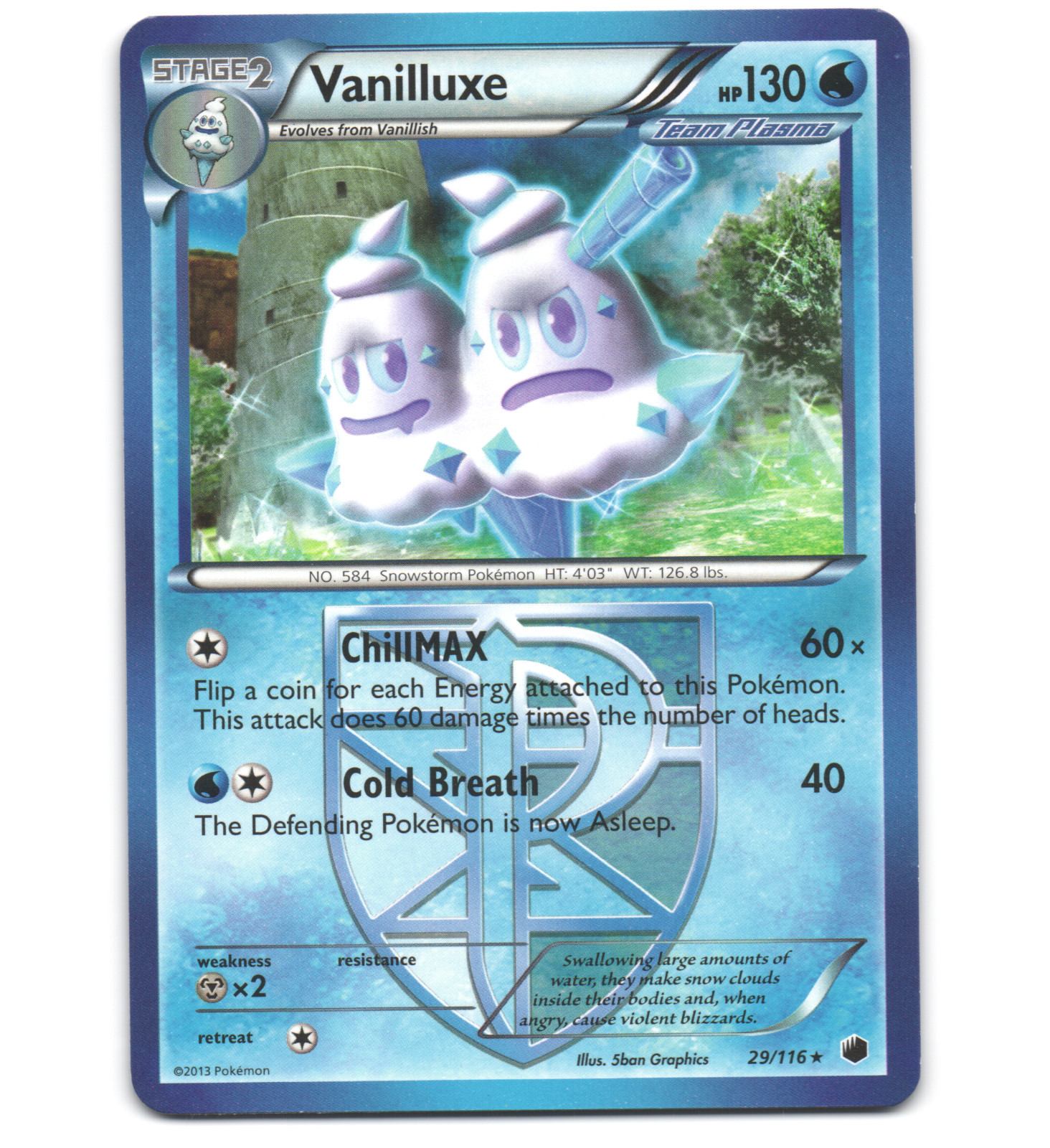 Pokemon 2013 Light Play Vanilluxe 29/116 Plasma Freeze Rare Card