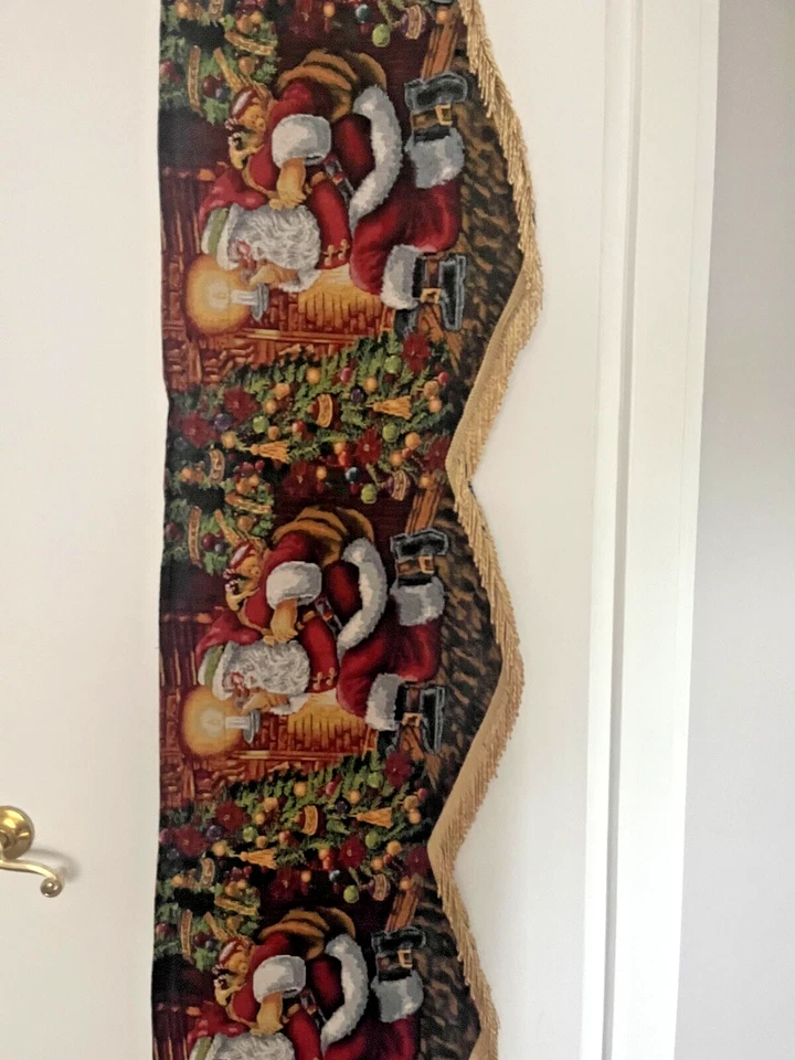 Christmas Tapestry Fireplace Decor Table Runner Wall 60” x 15” Santa Gifts Tree - Image 4 of 4
