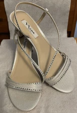Nina Of New York 9.5 W Silver With Rhinestones Sling back Sandals