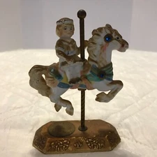 Vintage Porcelain Carousel Horse w/ brass base and girl rider