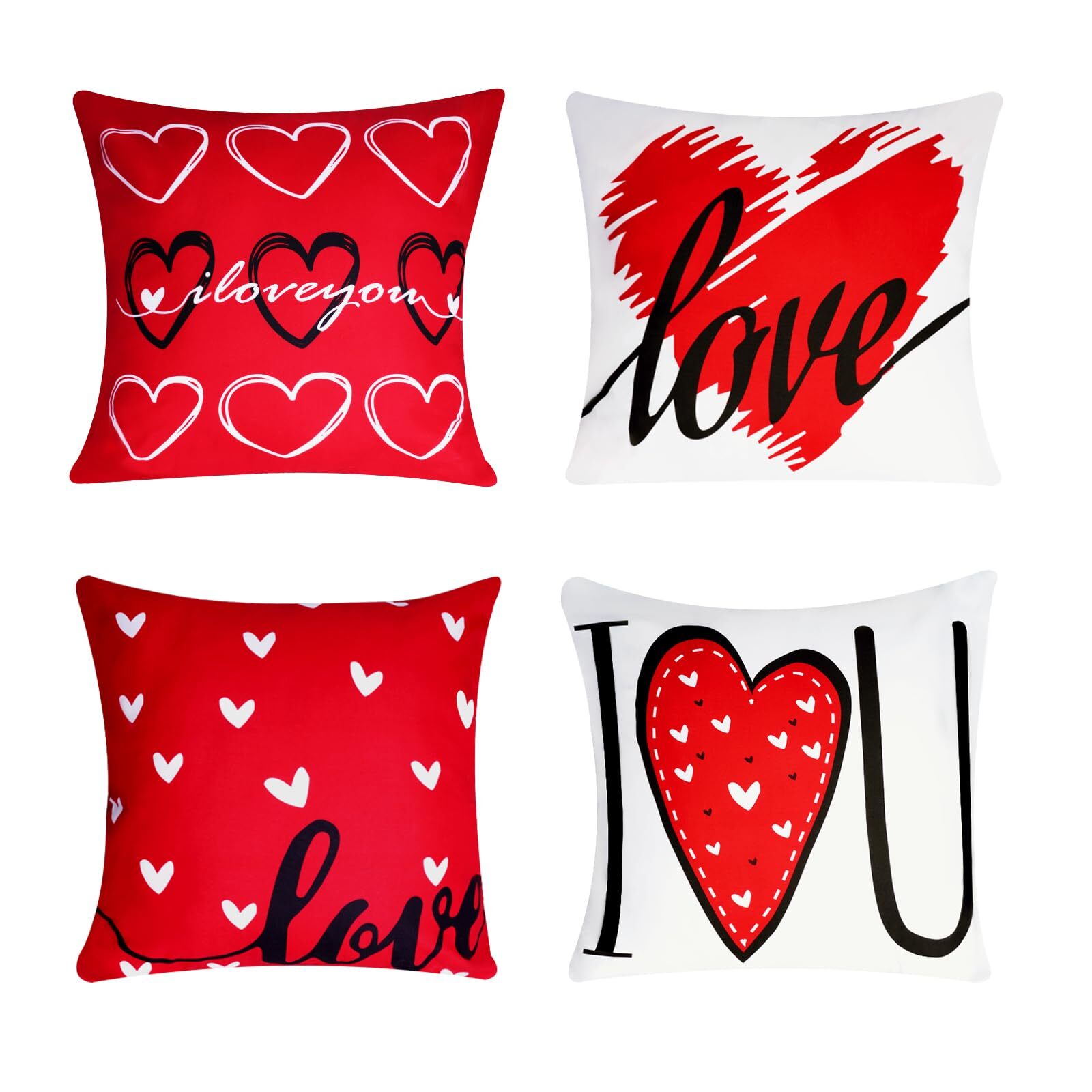 Happy Valentine's Day Pillow Covers 18x18 Set of 4, Red Heart Love You Valent... eBay
