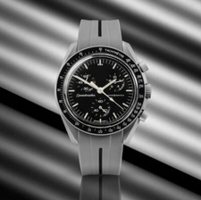 Rubber Watch Strap For OMEGA X SWATCH Mission To Moon Grey and Black Moonswatch