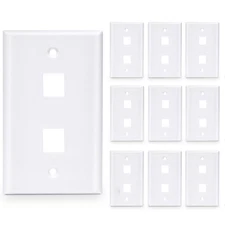 10 Pcs - 2 Port Wall Plate Keystone RJ45 Cat6 Cat5e Insert Jack White WallPlate