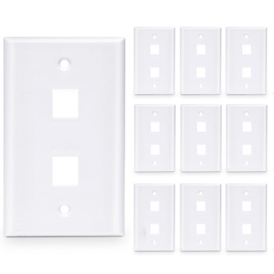 10 Pcs - 2 Port Wall Plate Keystone RJ45 Cat6 Cat5e Insert Jack White WallPlate