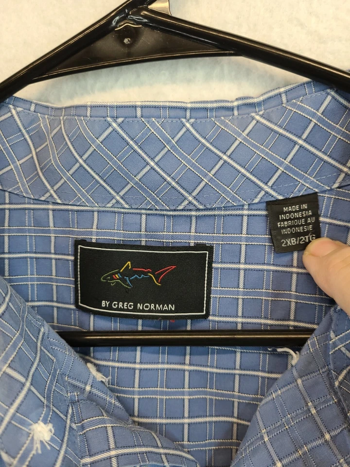 Camisa Greg Norman Azul A Cuadros Manga Larga Con Botones Para Hombre 2XB Foto 2 de 4