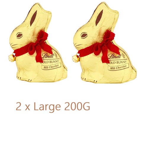 2 x GOLD LINDT BUNNY LARGE 200G Easter Egg Hunt Lindor Milk Chocolate