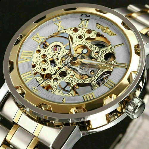 Mens Mechanical Watches Steel Skeleton Hand Wind Up Auto Automatic Wrist Watch - Picture 21 of 22