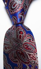 New Classic Paisley Blue Black Red White JACQUARD WOVEN Silk Men's Tie Necktie