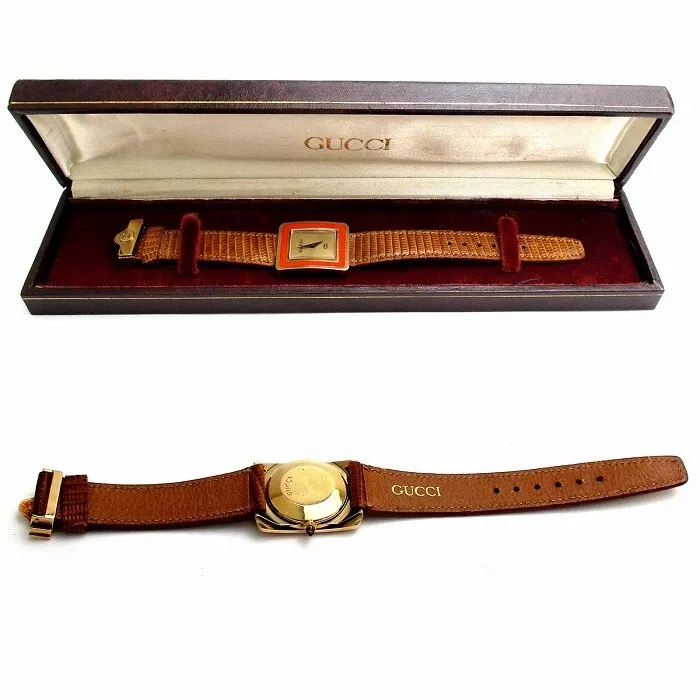 Gucci Rectangulaire Femmes Manuel Automatique Émail Cloisonné Orange Cadran Or
