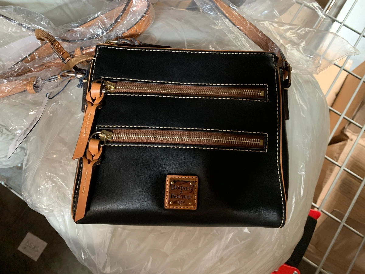 Dooney & Bourke Florentine Leather Triple Zip Crossbody Bag Purse Black