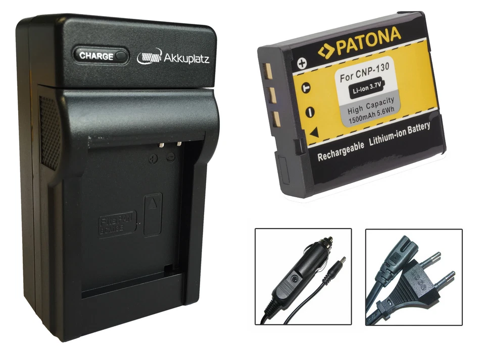 AKKUNAUT Patona-Akku + Ladegerät für Casio Exilim EX-ZR300, EX-ZR1000 - NP-130