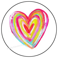 30 COLORFUL WATERCOLOR HEART ENVELOPE SEALS LABELS STICKERS PARTY FAVOR 1.5"