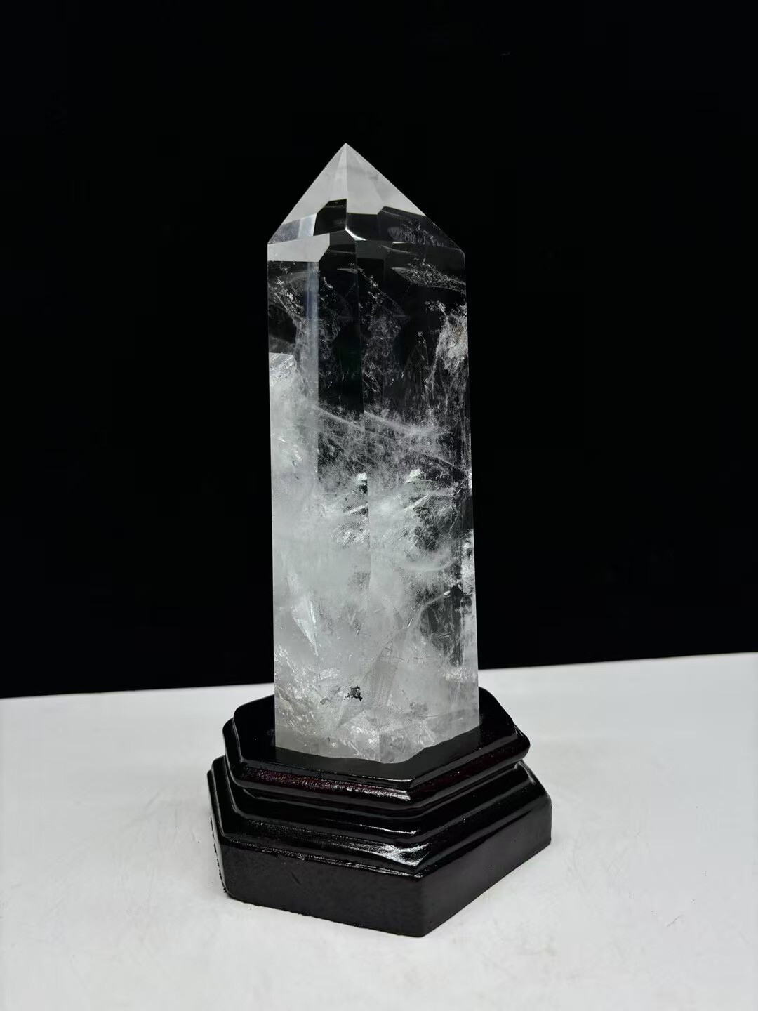 3.01LB TOP Natural Clear Quartz Obelisk Carved Crystal Wand Point Tower+Stand