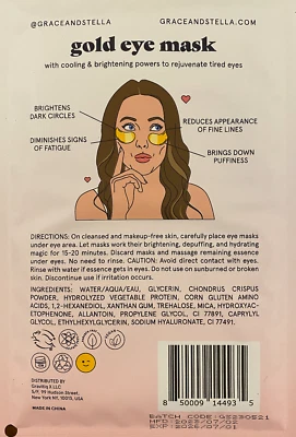 Grace & Stella Energy Drink Anti Wrinkle Gold Eye Masks 4 Pairs New & Sealed