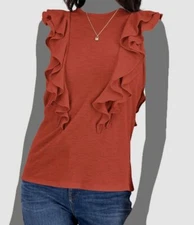 $49 Inc International Concepts Women's Orange Sleeveless Ruffle Top Size M